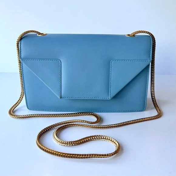 Saint Laurent Betty Light / Sky Blue Crossbody Shoulder Bag w/ Gold Chain Strap - Picture 4 of 16